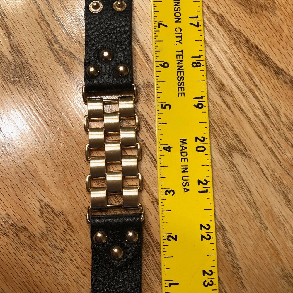 Natasha Black Leather Goldtone Bracelet